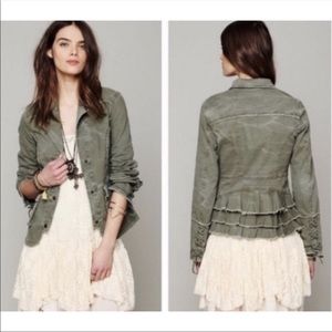 Free People Military Ruffled twill Army green jacket size Small